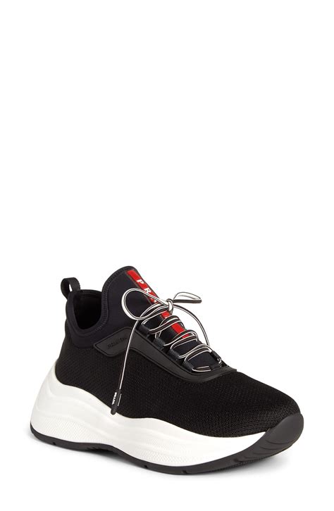 prada knit logo lace-up sneakers|prada oxford platform.